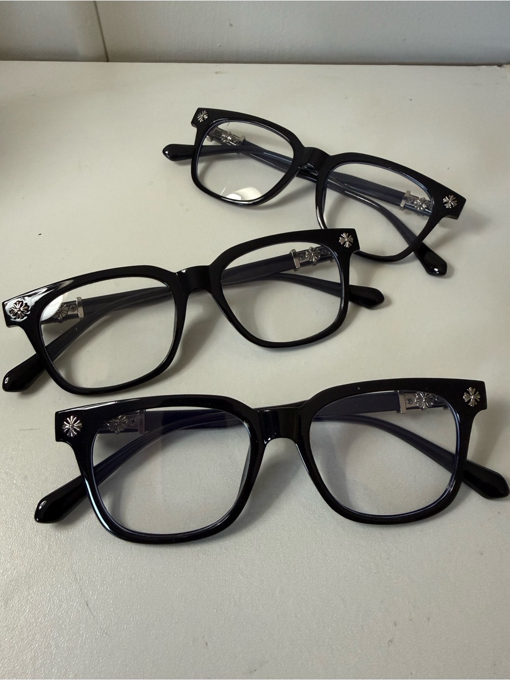 3 pcs Classic Black Square Frame Glasses - Clear Lenses
